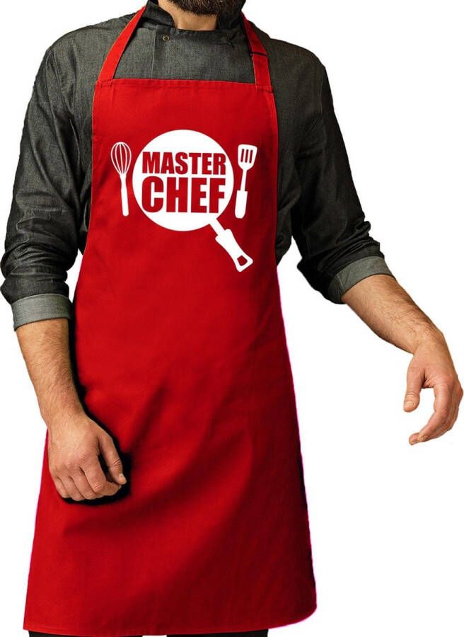 Shoppartners Master chef barbeque schort keukenschort bordeaux rood voor heren bbq schorten