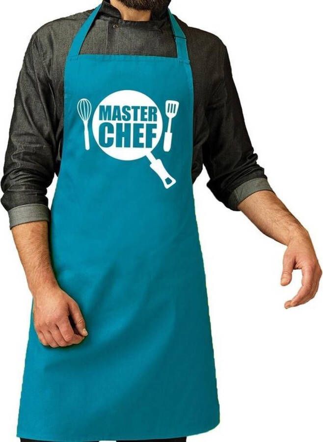 Shoppartners Master chef barbeque schort keukenschort turquoise blauw voor heren bbq schorten