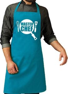 Shoppartners Master chef barbeque schort keukenschort turquoise blauw voor bbq schorten