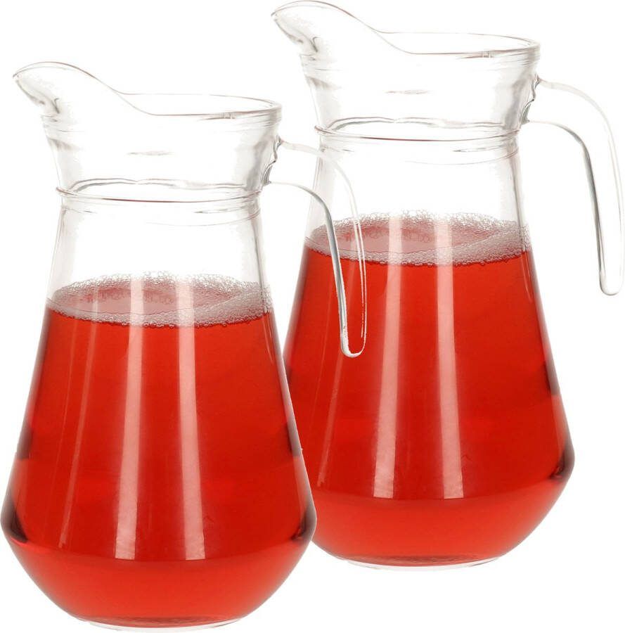Shoppartners Set van 2x stuks schenkkan Sapkan waterkan Limonade karaf van glas 1 6 liter van 24 x 14 cm