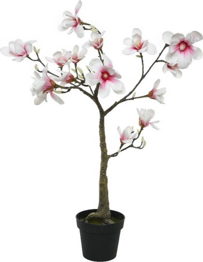 Bellatio Flowers & Plants Witte roze Magnolia beverboom kunsttak kunstplant 102 cm in pot Kunstplanten kunsttakken