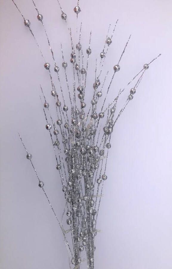 Shoppartners Zilveren glitter kunsttak 76 cm met LED verlichting batterijen Warm wit Woondecoratie Kunstbloemen kunsttakken kunstplanten