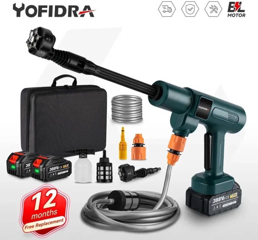 Shoppee products Shoppee Hogedrukreiniger met accu Borstelloze Hogedrukreiniger Pistool Draadloze Oplaadbare Huishoudelijke Tuin Elektrisch Gereedschap Voor Makita 18V Batterij 6 in 1 200bar 18v accu