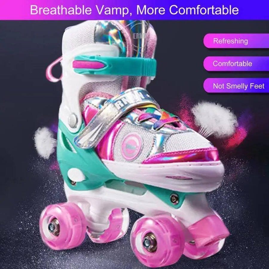 Shoppee Rolschaatsen Skeelers Rolschaatsen voor meisjes Kids Skates Kinderen Rolschaatsen Schaatsen Schoenen Glijdende Verstelbare Quad Sneakers Pu Knipperen 8 Leuke Glanzende Wielen