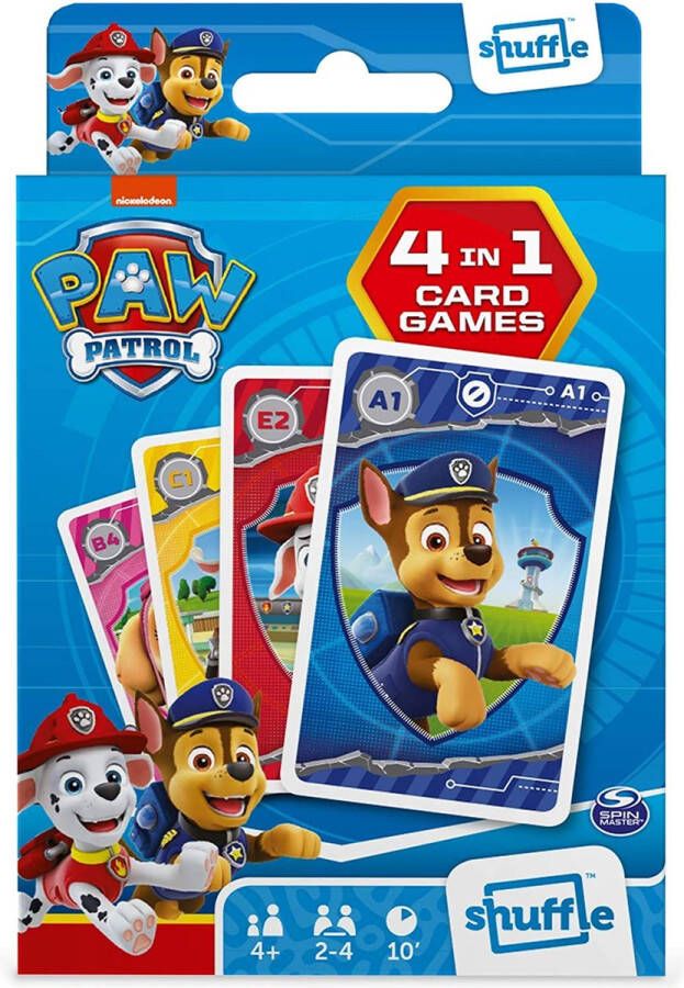 Shuffle Paw Patrol 4 in 1 Speelkaarten Kwartet Memo Snap Actie spel Kaartspel