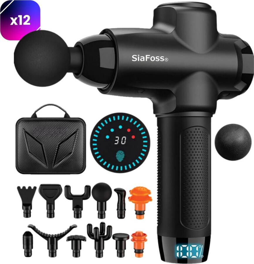 SiaFoss Massagegun 30 Standen en 12 Opzetstukken Ontspanning Massage apparaat Professioneel Massage Pistool Fitness
