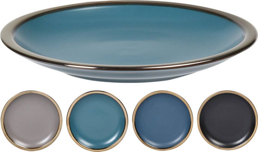 Siaki set van 4 ontbijtbordjes Ø 20 3 cm Mat met bronzen rand in donkerblauw taupe zwart teal