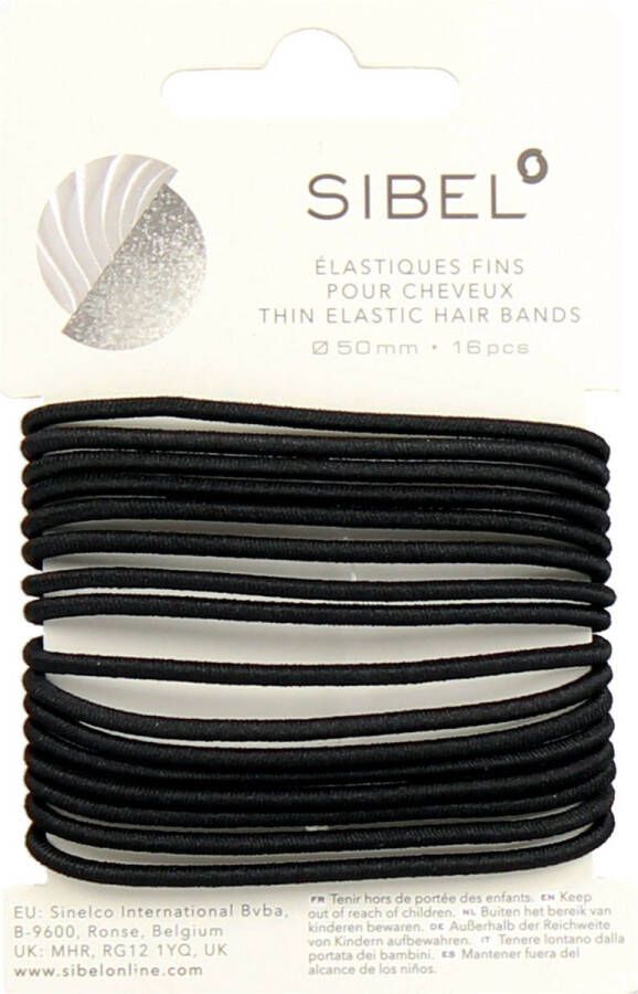 Sibel Thin Elastic Hair Bands Black 16 Stuks
