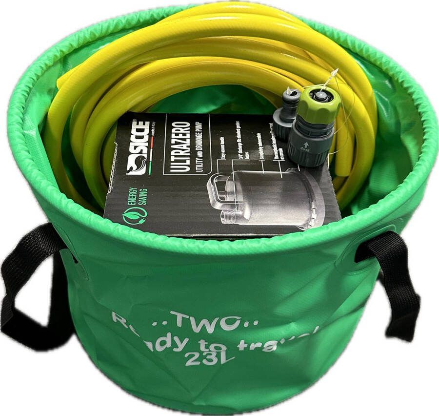 Sicce TWC Alfaflex SICCE Ultra Zero Plug&Play Vlakzuigende Dompelpomp Set Wateroverlast Incl: 23L opvouwbare emmer 5m waterslang en koppelingen