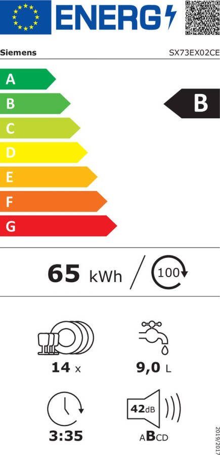 Siemens SX73EX02CE inbouw vaatwasser XXL model Energielabel B