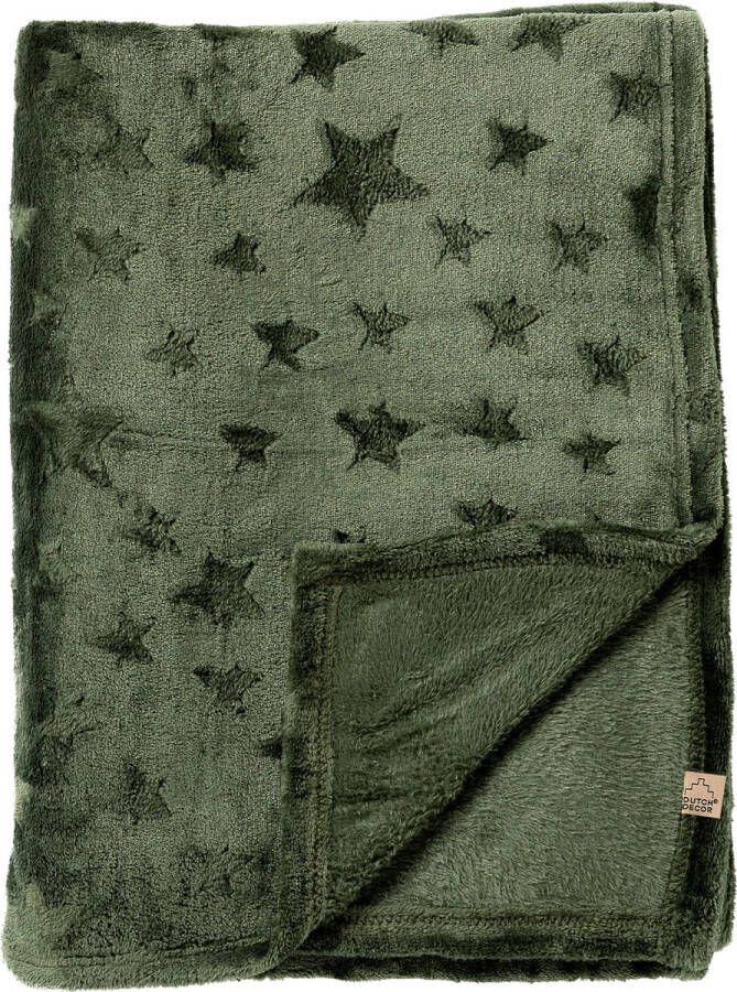 Dutch Decor STARLIGHT Plaid 150x200 cm fleece deken met sterren effen kleur Mountain View groen