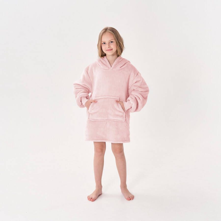 Dutch Decor JUNIOR Hoodie voor kinderen roze superzachte stof met buidel en capuchon teddy binnenvoering Fleece kinder poncho cadeautip!