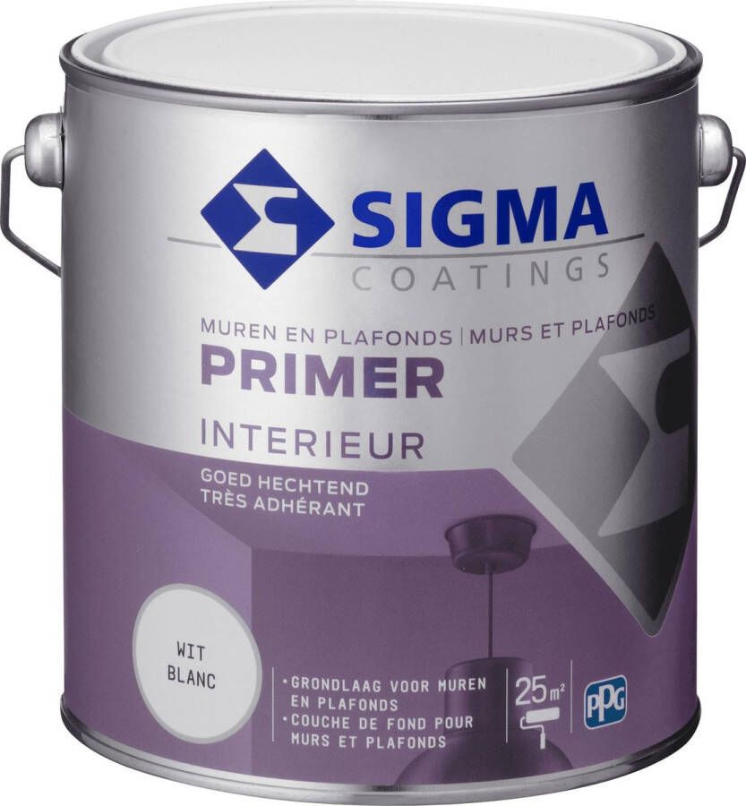 Sigma Interieur Muurverf Primer Mat Betere Hechting Geen Streepvorming RAL 7000 Wit 2 5 Ltr