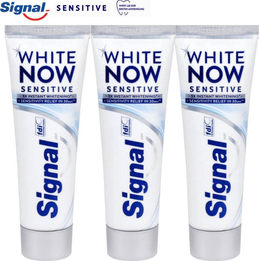 Signal White Now 3x Sensitive Whitening Tandpasta 75 ml Beschermt Gevoelige Tanden en Tandvlees Direct 3 Tinten Wittere Tanden