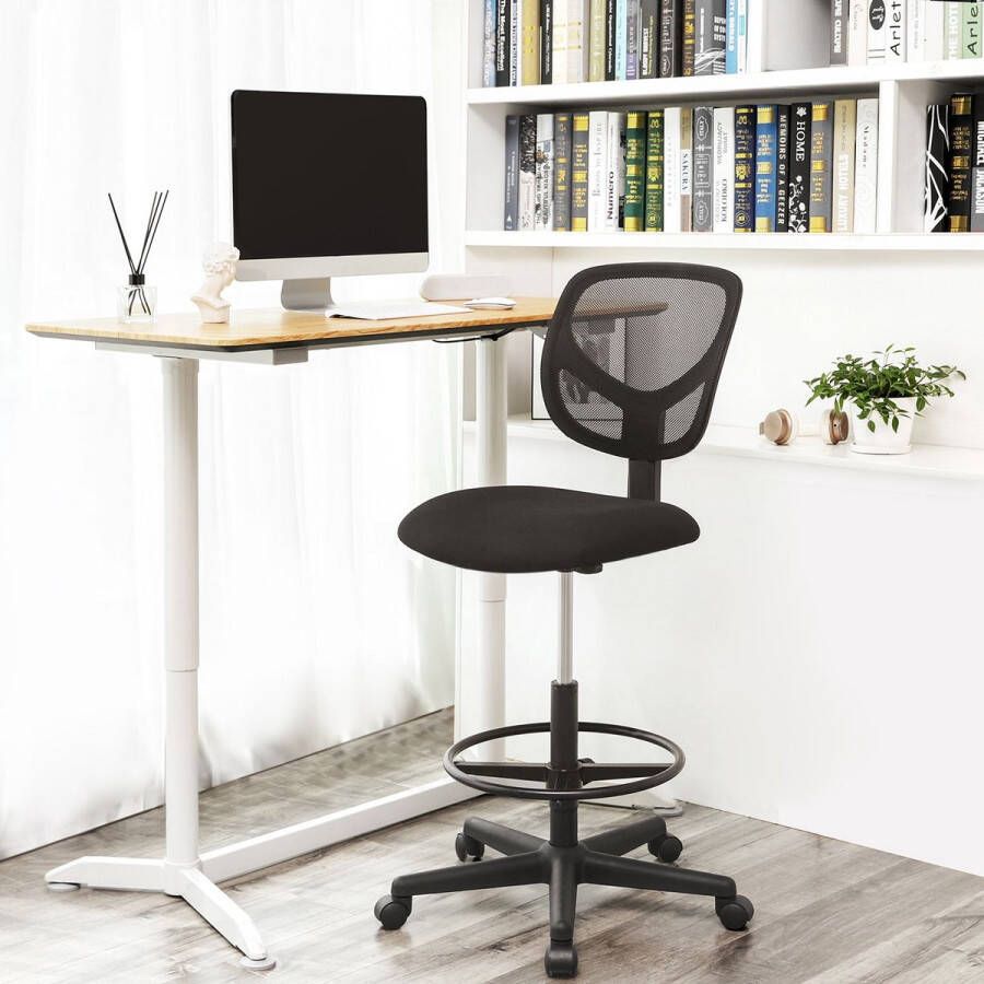 Merkloos Sans marque Signature Home Hoog bureaustoel ergonomische werkkruk werkstoel met verstelbare voetring draagvermogen 120 kg zwart zithoogte 51 5-71 5 cm