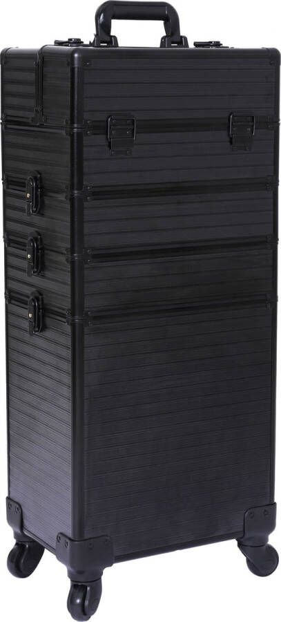 Signature Home Paris cosmetica koffer XL professionele Make-up Koffer afsluitbaar Make-up Trolley Met 4 uittrekbare vakken Zwart