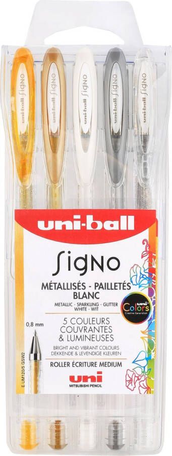 Signo Pastel Signo Glitter Gelpen Signo Gel Pen Set Verschillende Pastel en Glitter kleuren 5 stuks