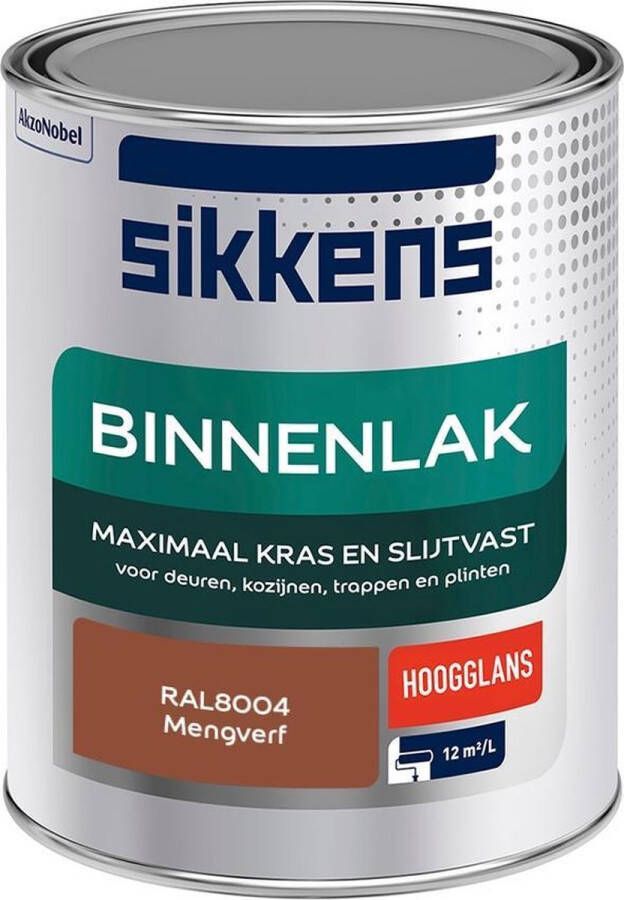 Sikkens Binnenlak Verf Hoogglans Mengkleur RAL8004 1 liter