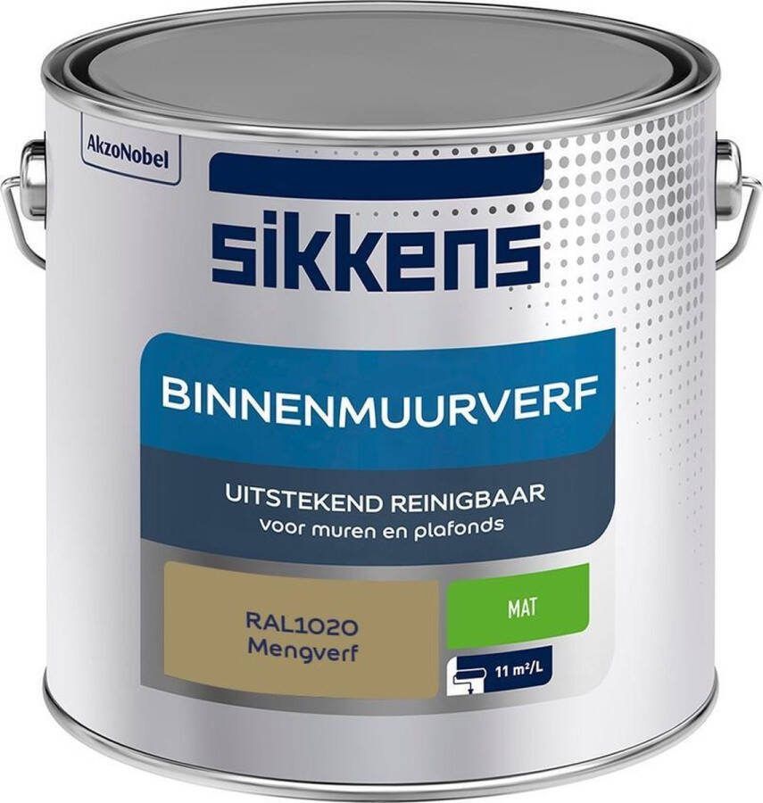 Sikkens Binnenmuurverf Muurverf Mengkleur Mat RAL1020 2.5L