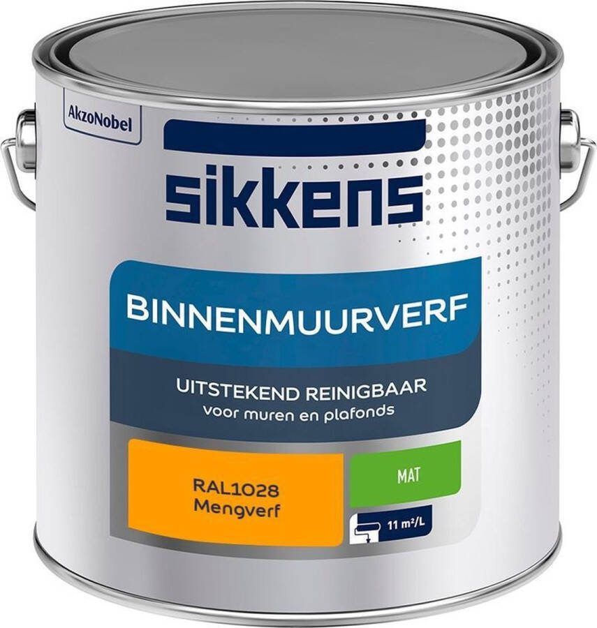 Sikkens Binnenmuurverf Muurverf Mengkleur Mat RAL1028 2.5L