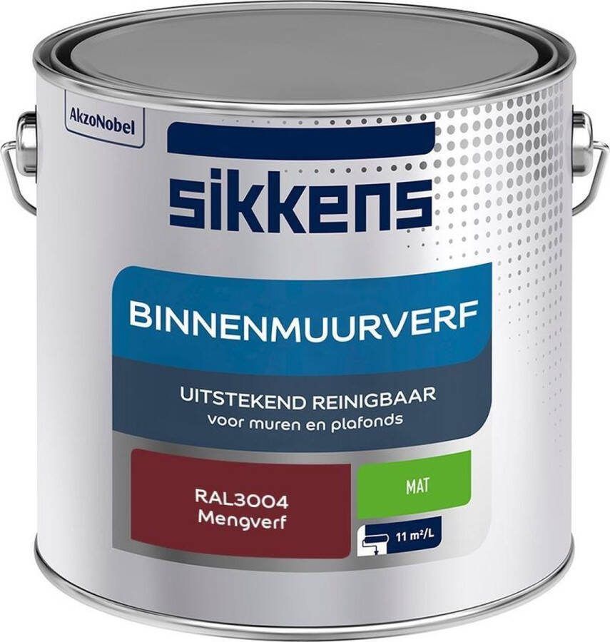 Sikkens Binnenmuurverf Muurverf Mengkleur Mat RAL3004 2.5L