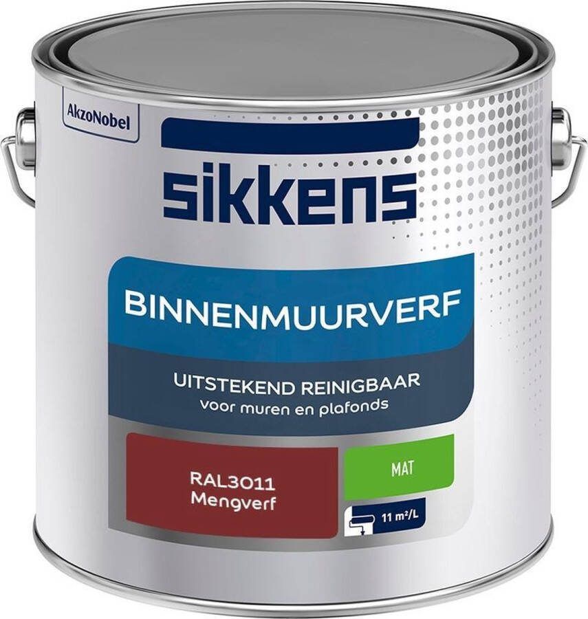 Sikkens Binnenmuurverf Muurverf Mengkleur Mat RAL3011 2.5L