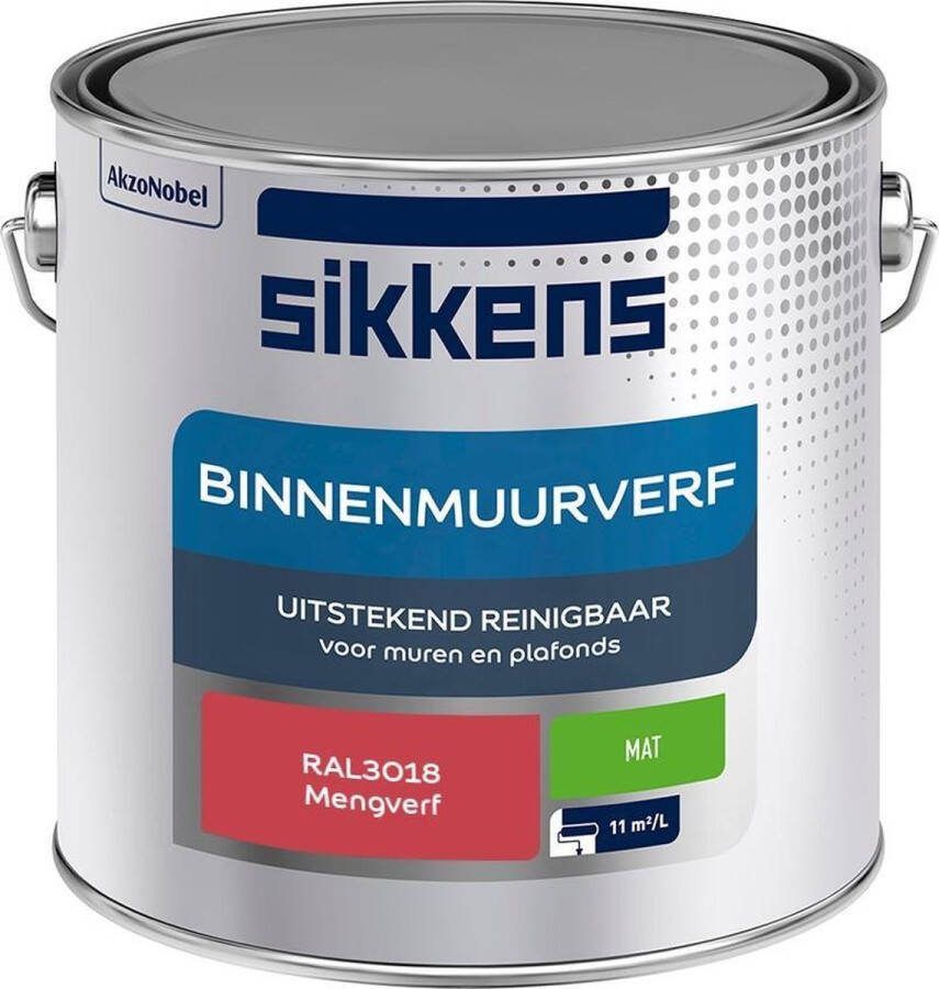 Sikkens Binnenmuurverf Muurverf Mengkleur Mat RAL3018 2.5L