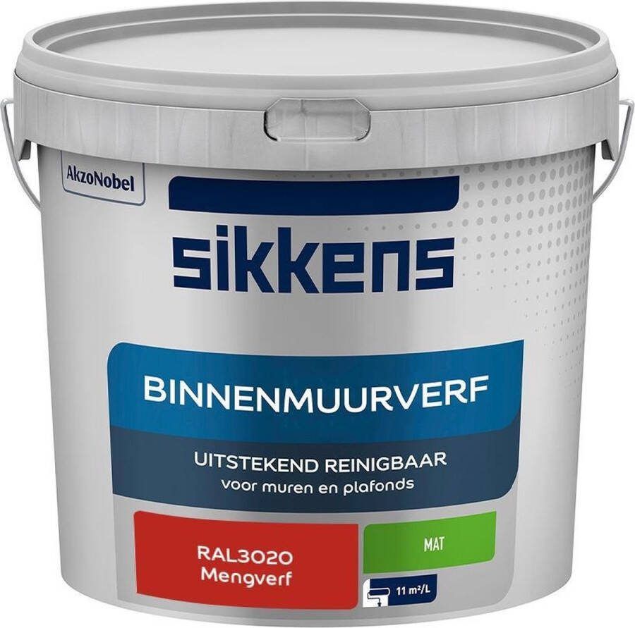 Sikkens Binnenmuurverf Muurverf Mengkleur Mat RAL3020 5L