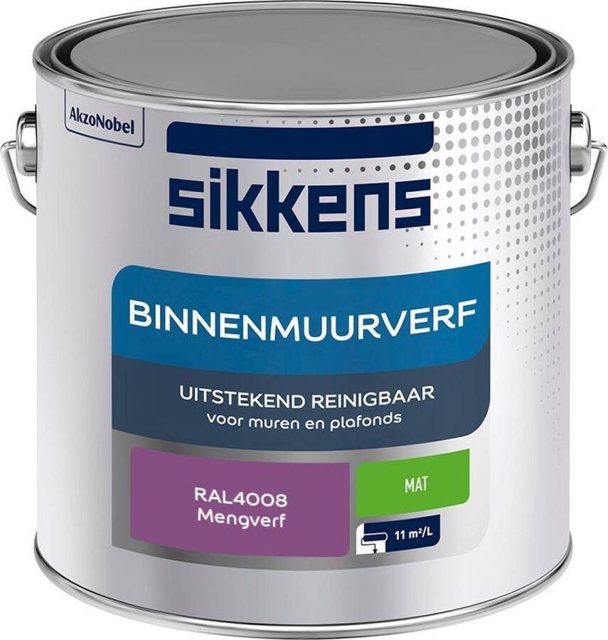 Sikkens Binnenmuurverf Muurverf Mengkleur Mat RAL4008 2.5L