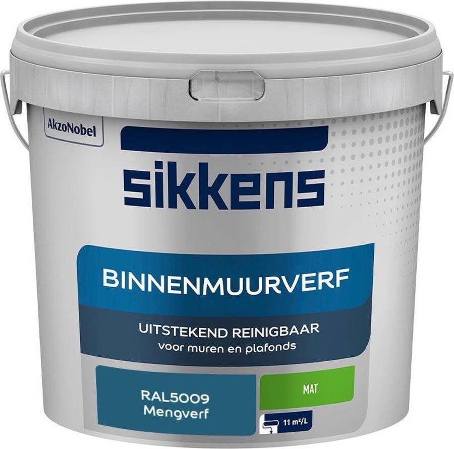 Sikkens Binnenmuurverf Muurverf Mengkleur Mat RAL5009 5L