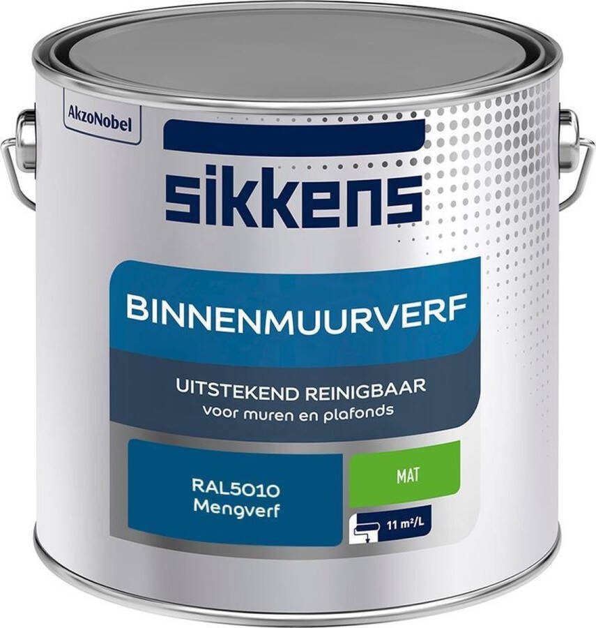 Sikkens Binnenmuurverf Muurverf Mengkleur Mat RAL5010 2.5L