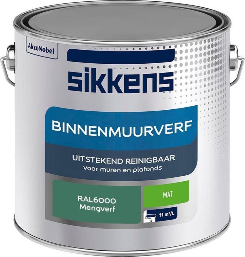 Sikkens Binnenmuurverf Muurverf Mengkleur Mat RAL6000 2.5L