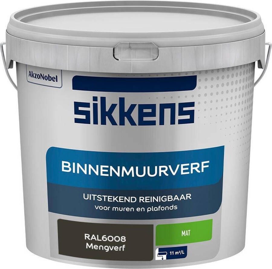 Sikkens Binnenmuurverf Muurverf Mengkleur Mat RAL6008 5L