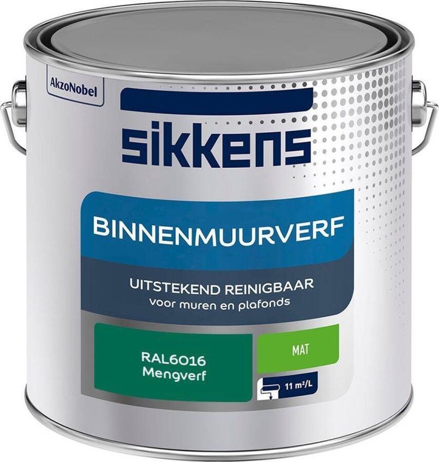 Sikkens Binnenmuurverf Muurverf Mengkleur Mat RAL6016 2.5L