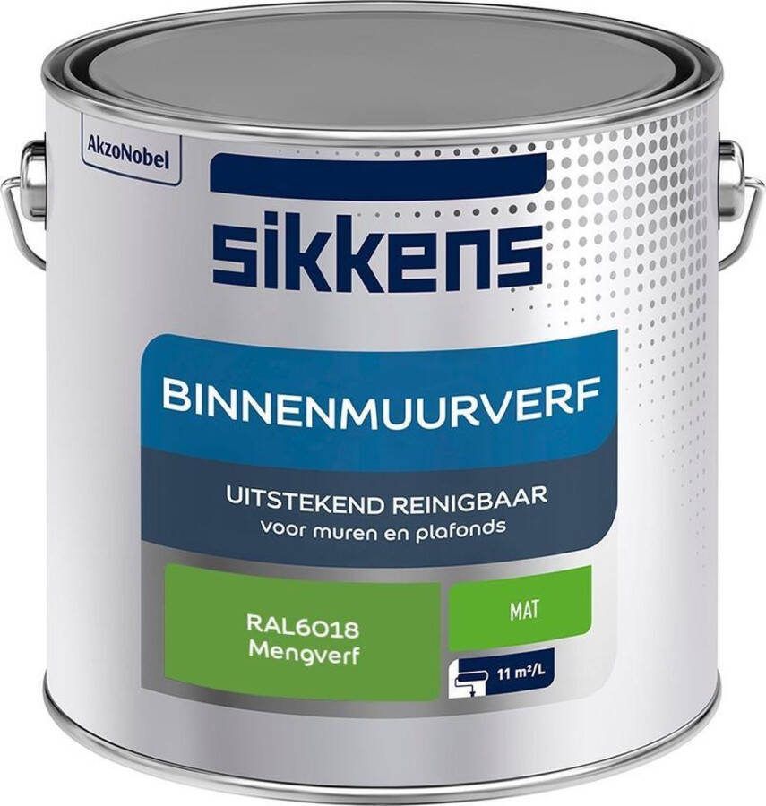 Sikkens Binnenmuurverf Muurverf Mengkleur Mat RAL6018 2.5L