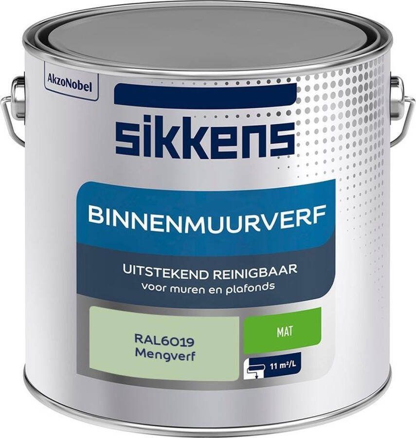 Sikkens Binnenmuurverf Muurverf Mengkleur Mat RAL6019 2.5L