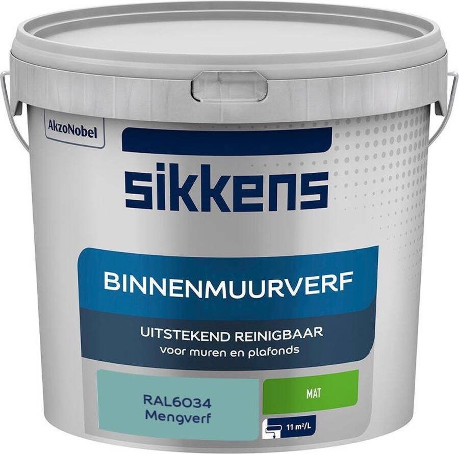 Sikkens Binnenmuurverf Muurverf Mengkleur Mat RAL6034 5L