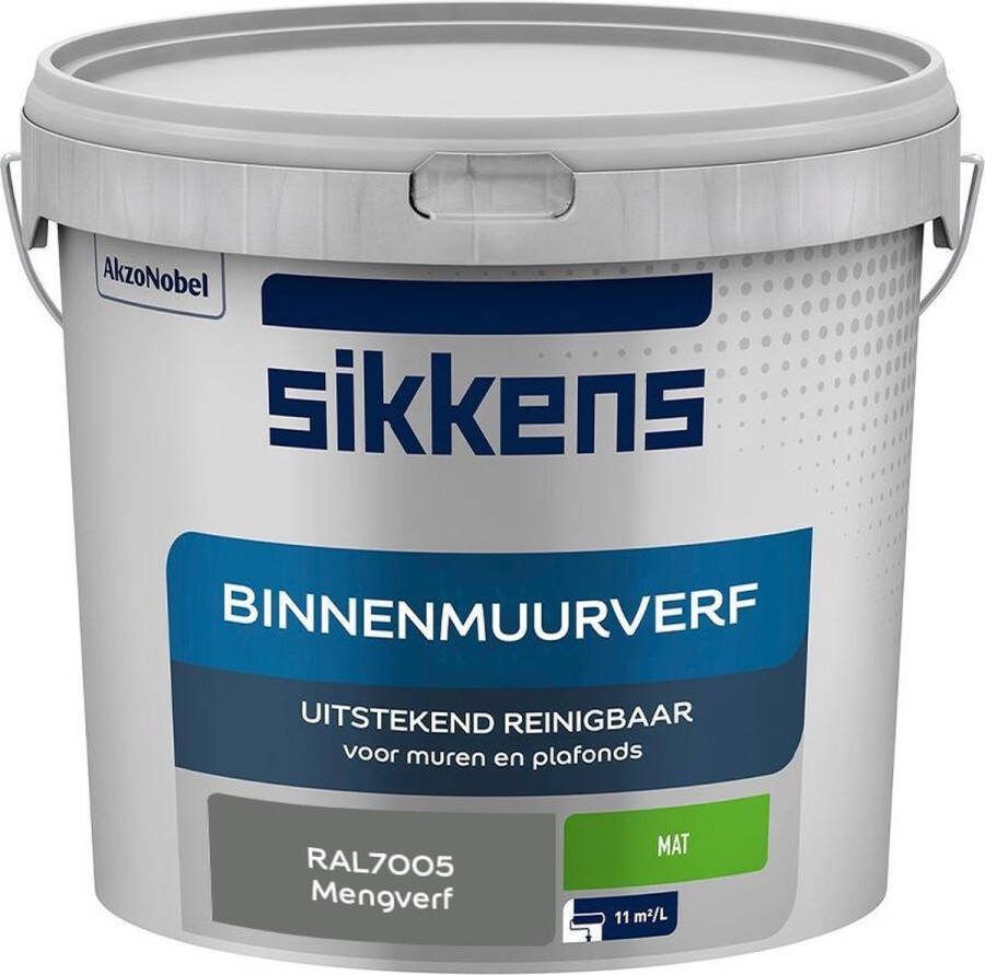 Sikkens Binnenmuurverf Muurverf Mengkleur Mat RAL7005 5L