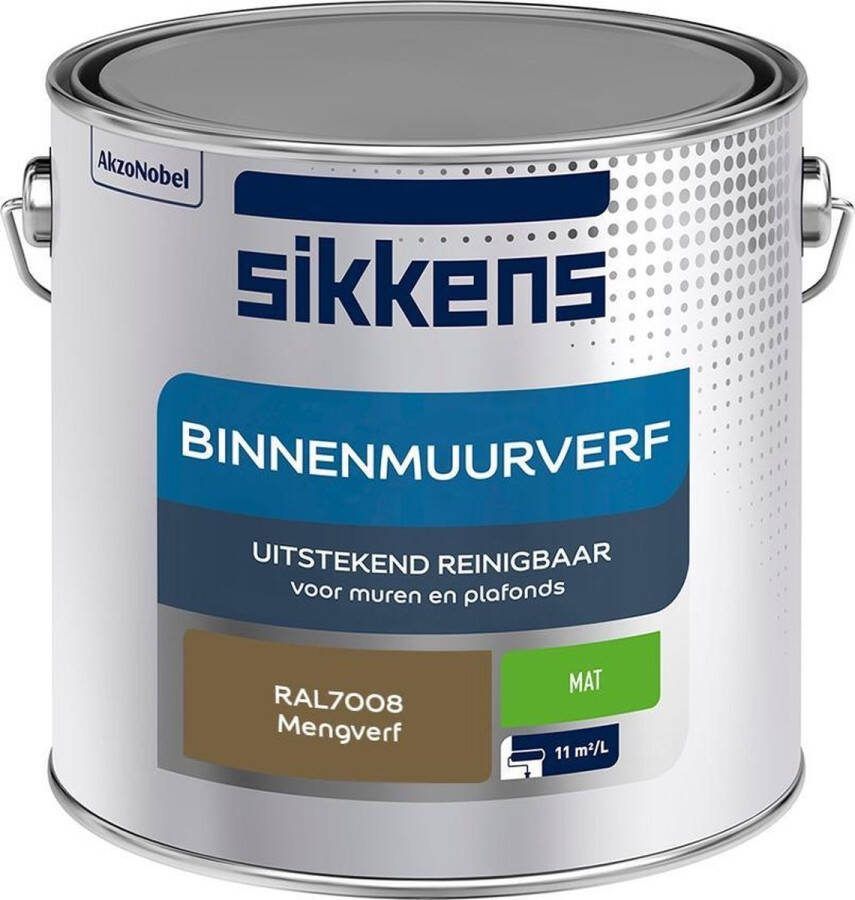 Sikkens Binnenmuurverf Muurverf Mengkleur Mat RAL7008 2.5L