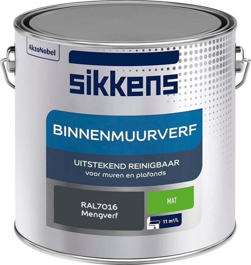 Sikkens Binnenmuurverf Muurverf Mengkleur Mat RAL7016 2.5L