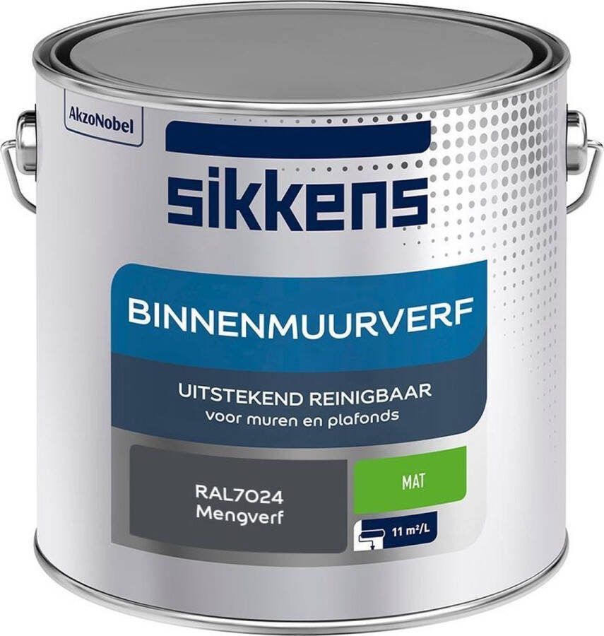 Sikkens Binnenmuurverf Muurverf Mengkleur Mat RAL7024 2.5L