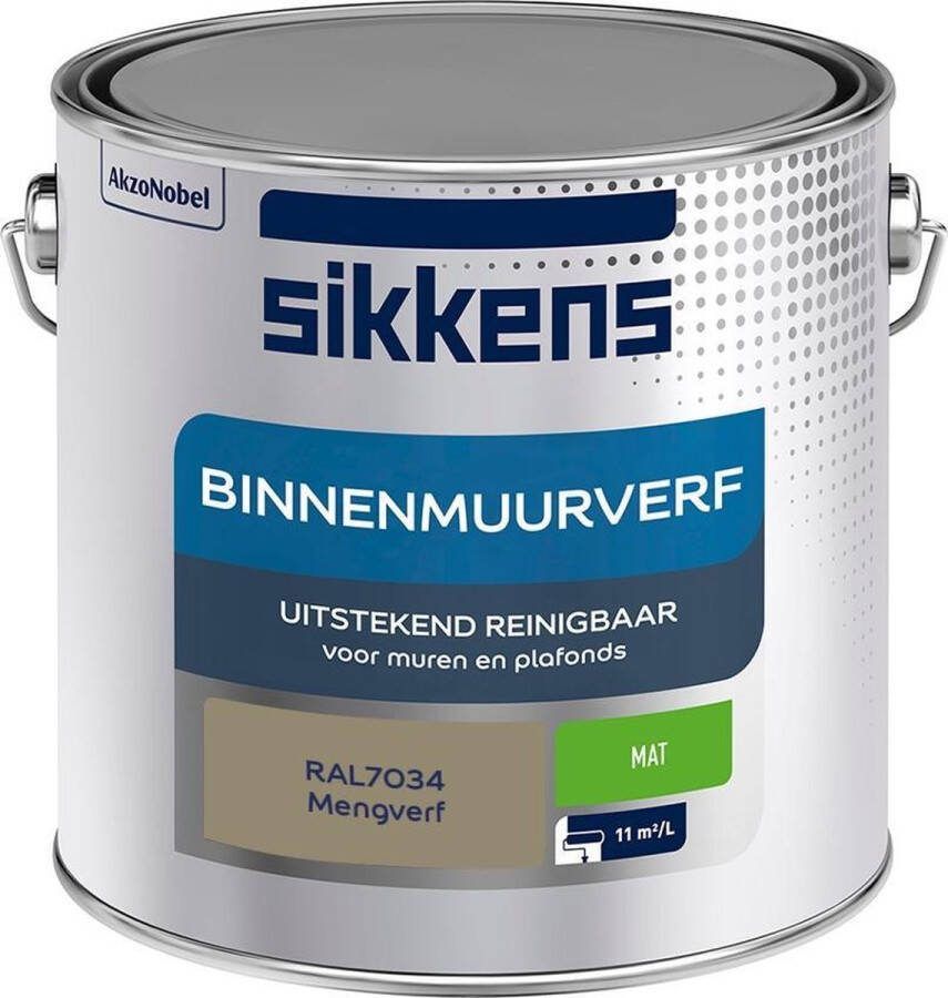 Sikkens Binnenmuurverf Muurverf Mengkleur Mat RAL7034 2.5L