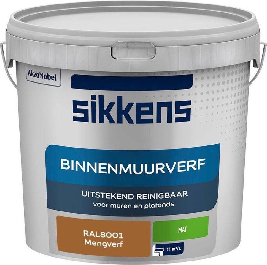 Sikkens Binnenmuurverf Muurverf Mengkleur Mat RAL8001 5L
