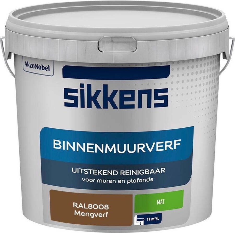 Sikkens Binnenmuurverf Muurverf Mengkleur Mat RAL8008 5L