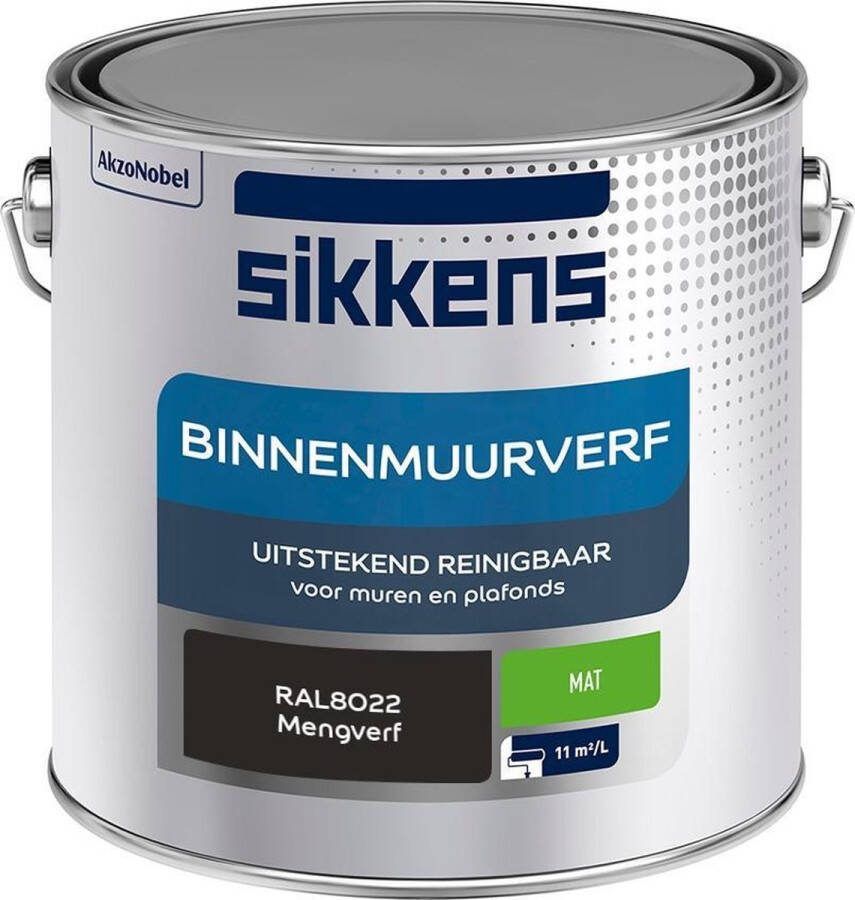Sikkens Binnenmuurverf Muurverf Mengkleur Mat RAL8022 2.5L