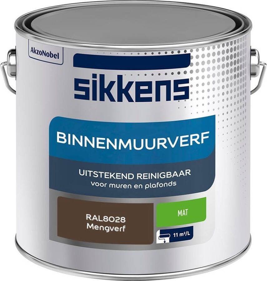 Sikkens Binnenmuurverf Muurverf Mengkleur Mat RAL8028 2.5L