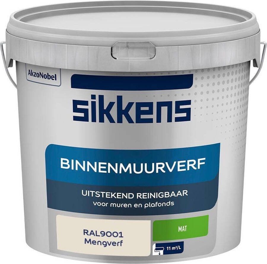 Sikkens Binnenmuurverf Muurverf Mengkleur Mat RAL9001 5L