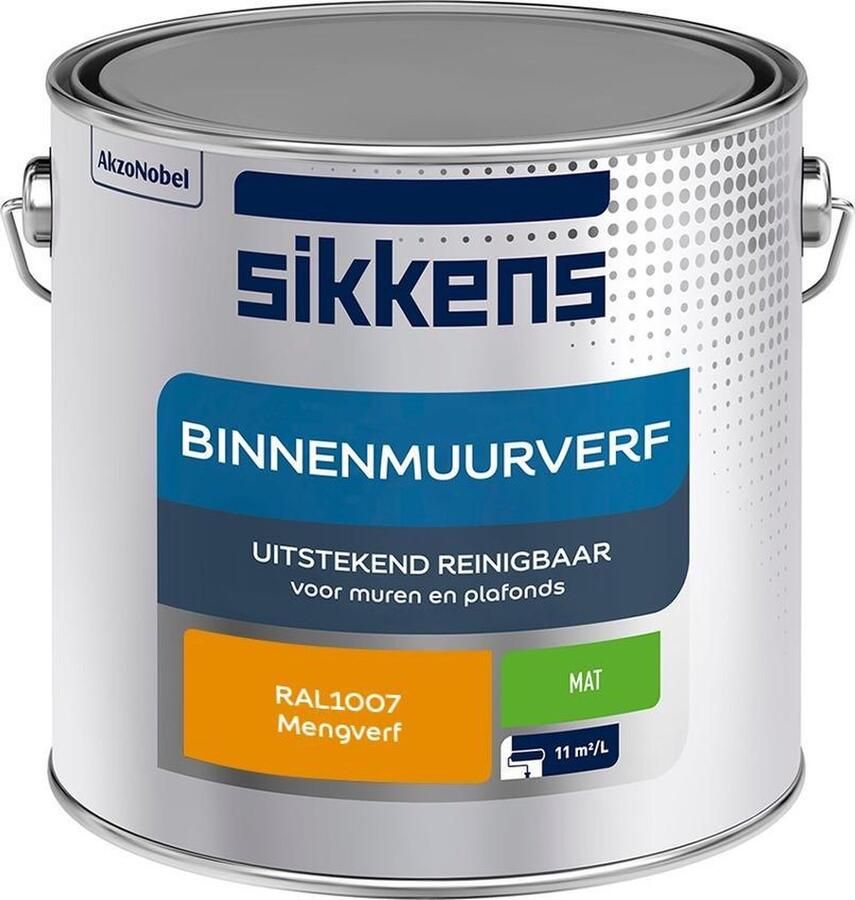 Sikkens Binnenmuurverf Muurverf Mengkleur Mat RAL1007 2.5L