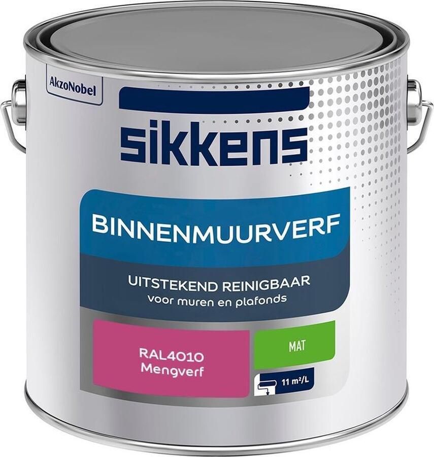 Sikkens Binnenmuurverf Muurverf Mengkleur Mat RAL4010 2.5L