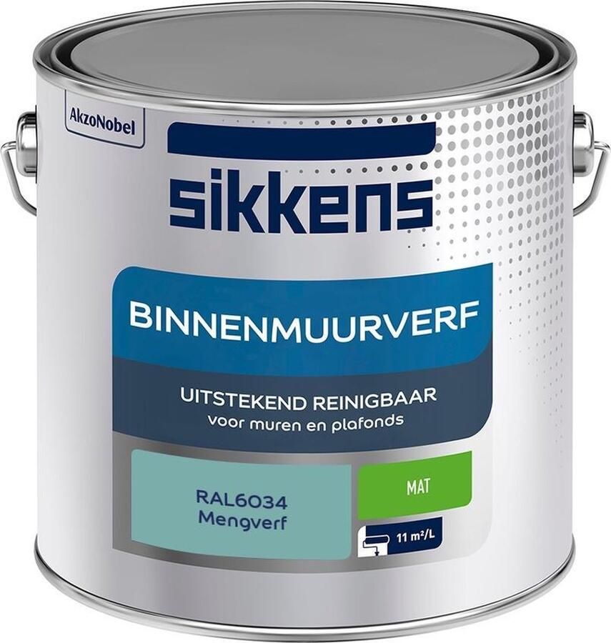 Sikkens Binnenmuurverf Muurverf Mengkleur Mat RAL6034 2.5L